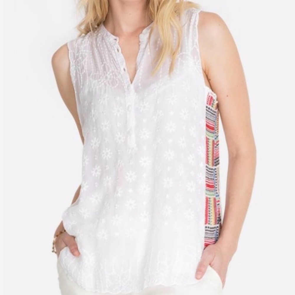 Johnny Was Turia White Embroidered Eyelet Boho Tank Top Medium Excellent - Picture 6 of 17
